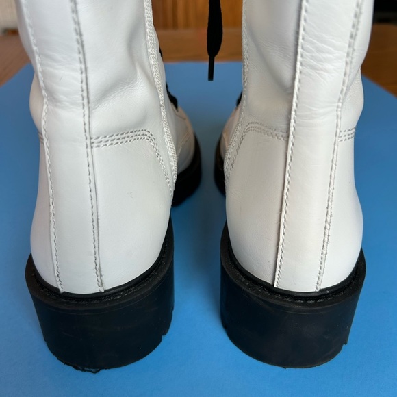 Steve Madden White Lace-Up Side Zipper Leather Combat Boots Size 9 1/2 - Picture 2 of 12